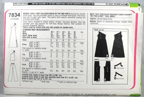 UNCUT Simplicity 7834 Dress or Top and Pants, bust 34 - Picture 2 of 2