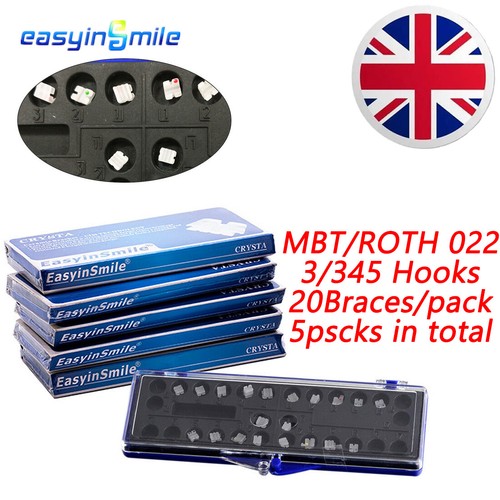 5pack Orthodontic Dental Ceramic Bracket Roth/MBT 022 MINI clear Brace 3/345Hook