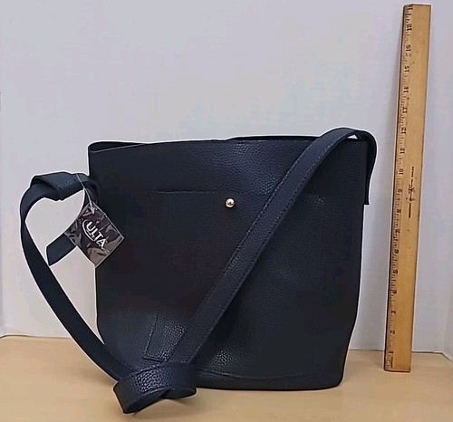 Bolso de hombro Ulta Beauty azul marino de cuero sintético saco de transporte cartera nuevo/etiquetas - Imagen 3 de 14