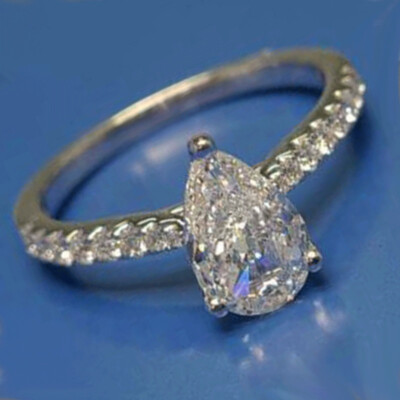 3Ct Pear Cut Simulated Diamond Solitaire Engagement Ring 14k White Gold Plated