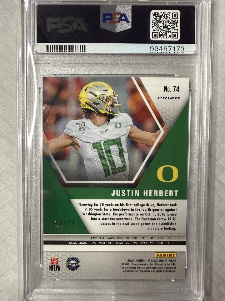 PSA- 10/75 Jersey Match- POP 3- 2021 Mosaic Draft Picks -Blue- Justin Herbert - Image 2 of 4