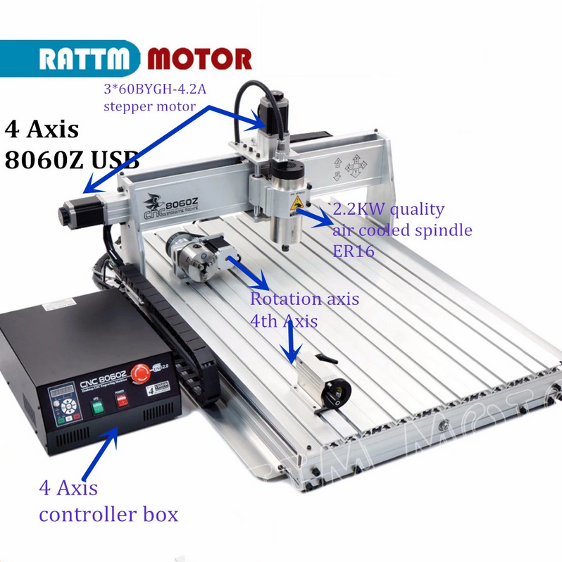 2.2kw 4 Axis USB Mach3 8060Z CNC milling machine kit For metal