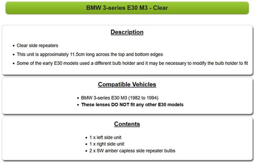 CLEAR SIDE INDICATOR REPEATERS - FOR BMW 3 SERIES E30 ** FITS M3 MODEL ONLY ** - Picture 4 of 6