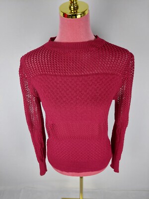Pullover Gr. S 36 rot Pulli Strick stretch basic elegant Lochmuster transparent 