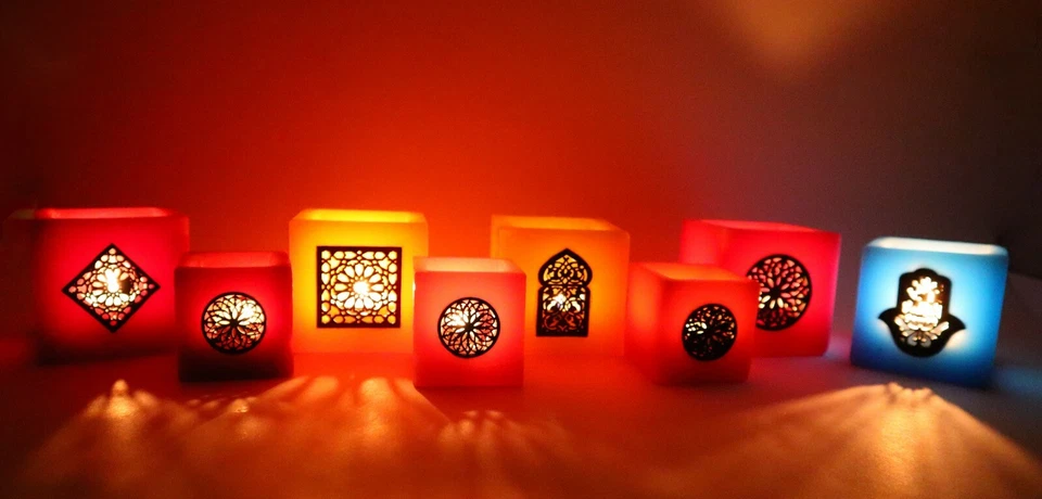 Alta Calidad Colorido MARRUECOS Hecho a Mano Cera TeaLight Soporte Cera de Aceite de Palma Orgánica Foto 2 de 4