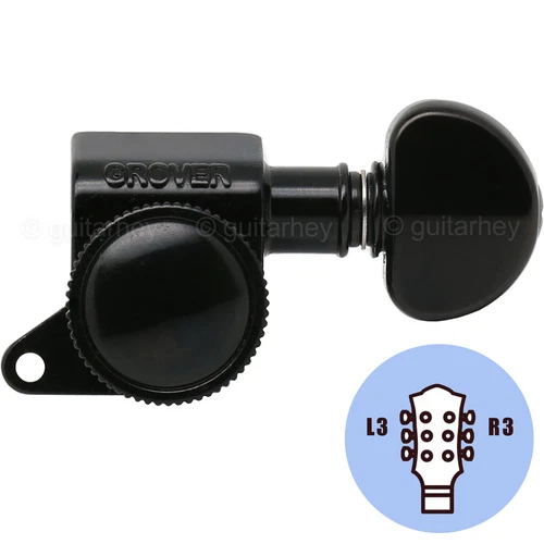 NEW Grover 505BC Mini Roto-Grip L3+R3 Locking Rotomatic Tuners 3x3 - BLACK