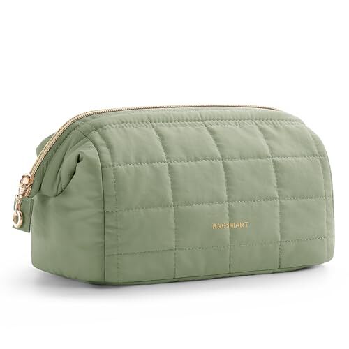Makeup Bag Travel Cosmetic Bag, Puffy Padded Make Up Bags A-M L-Mossy Green-image
