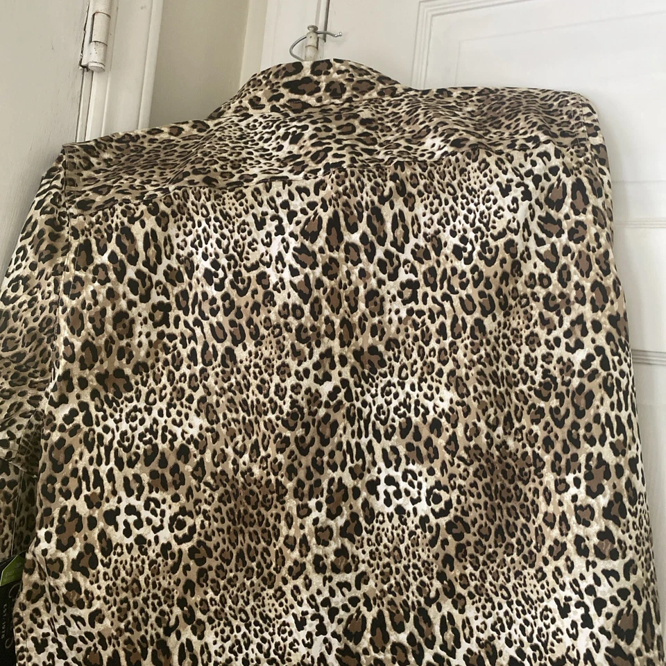 NUEVO CON ETIQUETAS Nueva CAMISA RALPH LAUREN CHAPS ALGODÓN MARRÓN NEGRO ESTAMPADO LEOPARDO L Rayas Foto 4 de 4