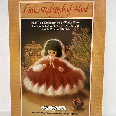 Fibre Craft Bed Doll Crochet Pattern Little Red Riding Hood Ensemble Fits 13 