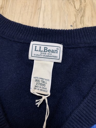 LL Bean Men's V neck Argyle Print Lambswool Knit Vest Navy Blue Size XXLT - Picture 2 of 5
