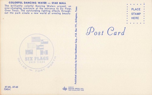 Vintage Six Flags Over Texas Night Dancing Water Dallas Fort Worth TX Postcard - Picture 2 of 2