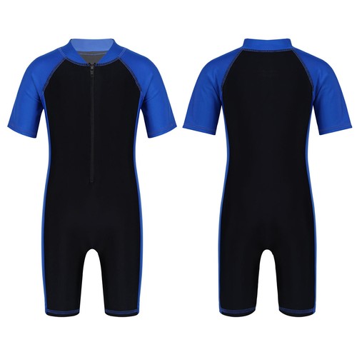 Kids Boys Girls Short Sleeves Swimwear One-piece Zippered Shorty Wetsuit - Picture 13 of 78