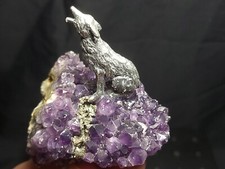 Fantasy Pewter Mining Scene on Amethyst Crystal, Made in USA (4.8 oz) A2