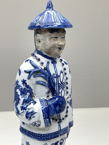 Chinese Qing Dynasty Emperor Porcelain Statue 13.5 Blue Dragon Antique Figure - Picture 5 of 11