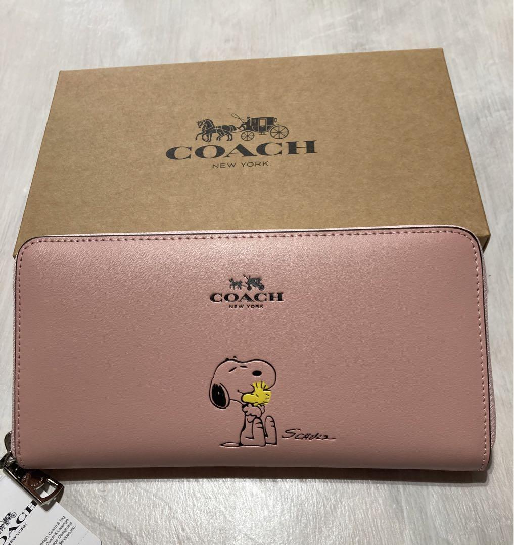 Coach x Peanuts Wallet Snoopy Woodstock Light Pink Leather Zip Long