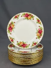 12 New Royal Albert Old Country Roses 8 1/8" Salad Plates w/ Gold Trim; England