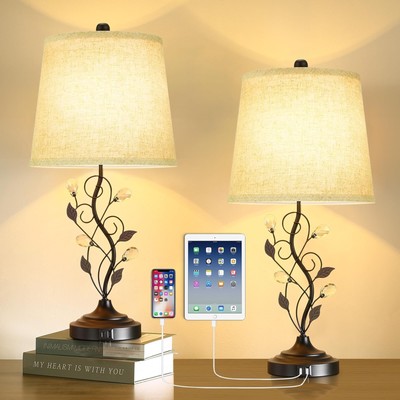 24.5in Farmhouse Table Lamps for Living Room Set of 2, Rustic Lamps for Bedro...