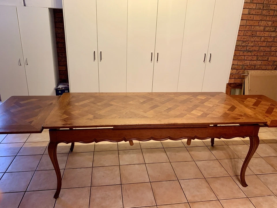 Louis XV Style Oak Parquetry Extendable Dining Table - image 4 of 4