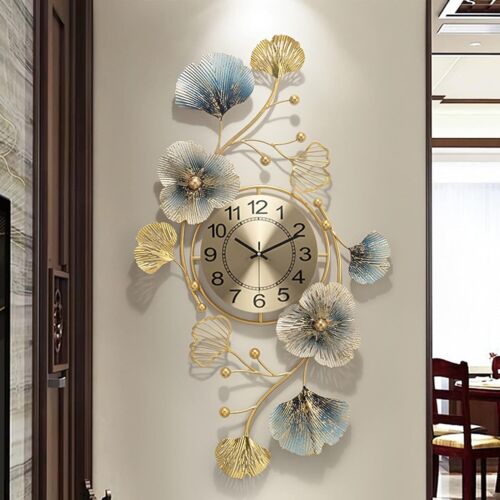 Large 3D Metal Ginkgo Leaf Wall Clock Wall Art Hanging Luxury Wall Sculpture UK - Picture 4 of 11