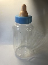 Baby Bottle Coin Bank With Blue Bottle Top 11" Plastic Faux
