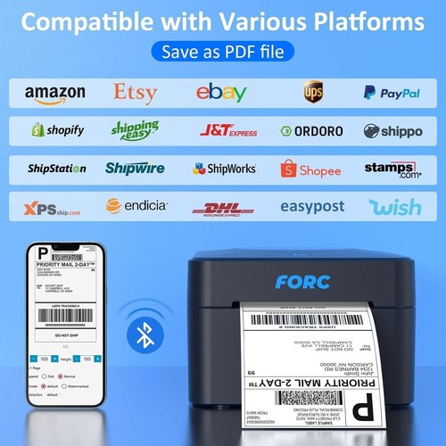 Forc Bluetooth Thermal Shipping Label Printer, 4x6 Label Printer for Shipping - Photo 5/7