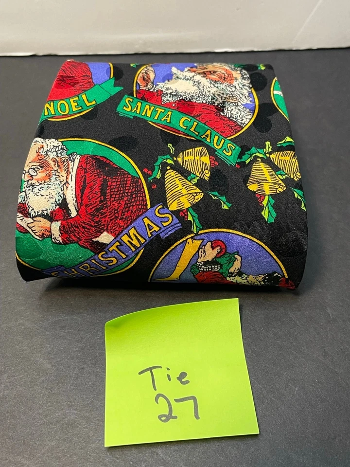 Corbata Navidad Papá Noel Clásica 57" Corbata Seda Negro Rojo Verde Vacaciones Navidad Foto 4 de 4