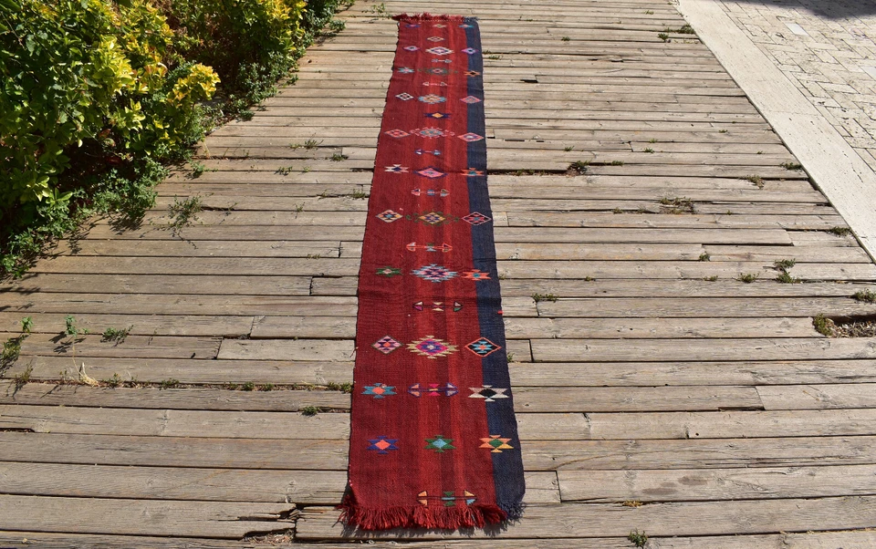 Alfombra Turca 1'x10' Alfombra Oriental Cicim Runner Kilim Corredor Pasillo A... - Imagen 2 de 4
