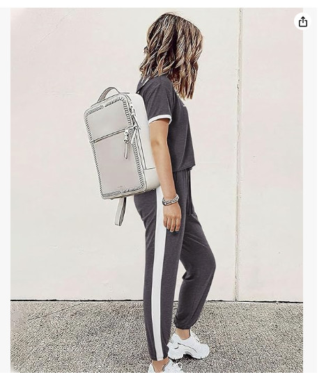 Women’s Two Piece Outfits Short Sleeve Long Pants Set Medium Gray