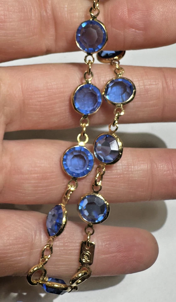 Juego Pulsera Vintage 8" Swarovski Azul Zafiro Color Cristal Benzel Foto 4 de 4