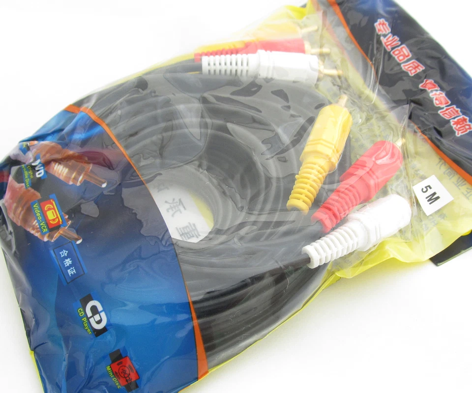 1pc 5M Gold AV TV Cable Triplets RCA Phono Male Cable 3 RCA Male to 3 RCA Male - Image 3 of 3