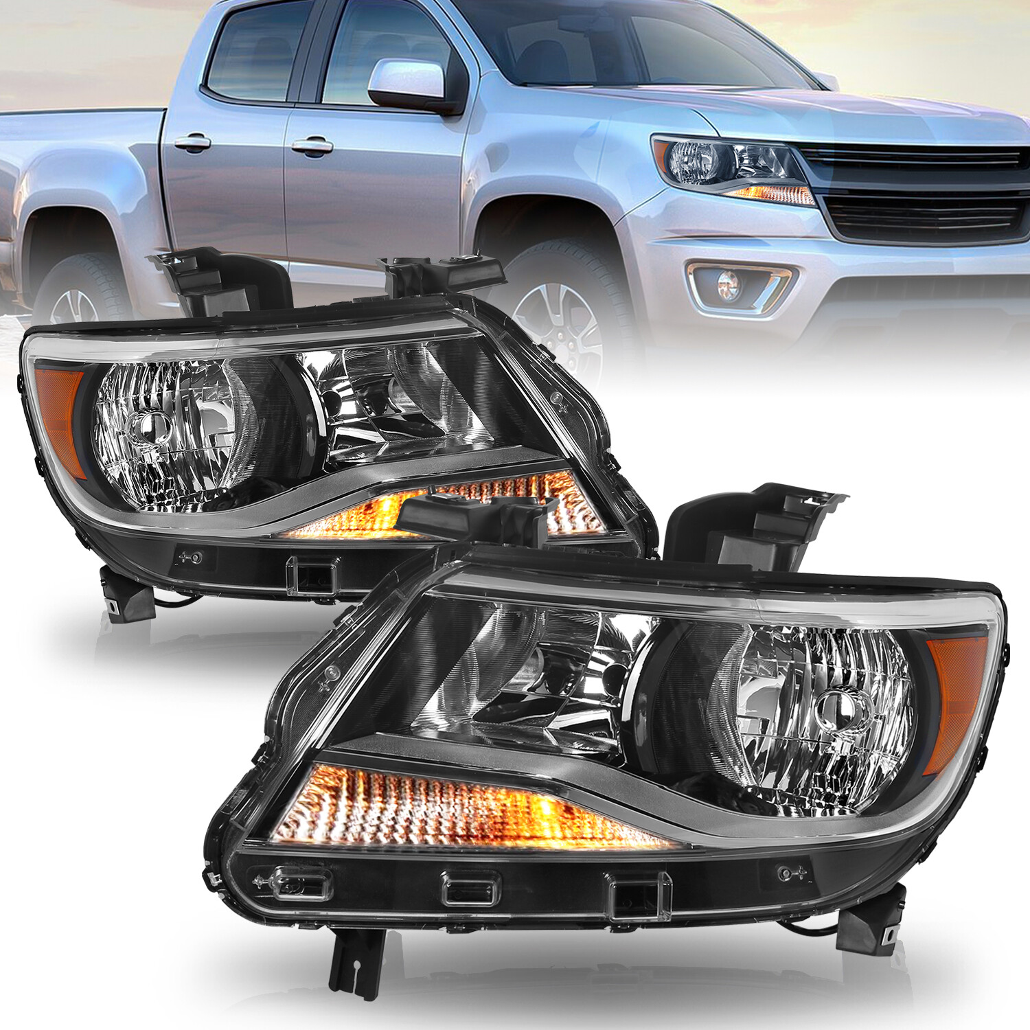 For 2015-2022 Chevy Colorado Black Houisng Halogen Headlights Headlamp LH+RH