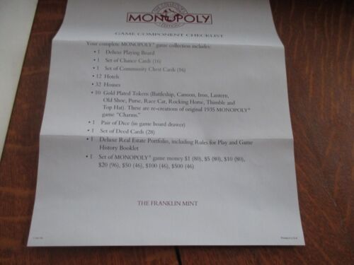 1991Franklin Mint Monopoly Collectors Gold Edition Wooden Board Game. - Picture 11 of 13