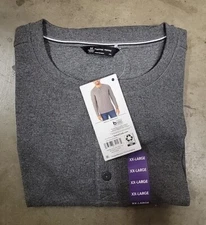 Members Mark Thermal Henley Mens XXL Grey
