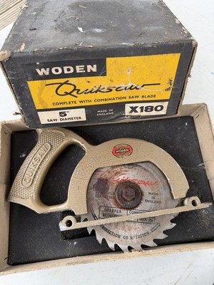 Vintage (1950er) Holz Schnellsäge Aufsatz für Bohrmaschine 5'' Säge Durchmesser
