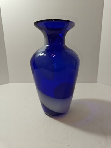 VTG Indian Glass Vase Crystal with White Swirls Mid Century Modern 11.5" H - Picture 1 of 8