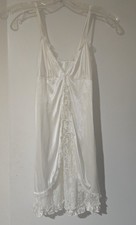 Vintage White Satin  Lace Babydoll Chemise Slip Nightgown Adjustable Straps