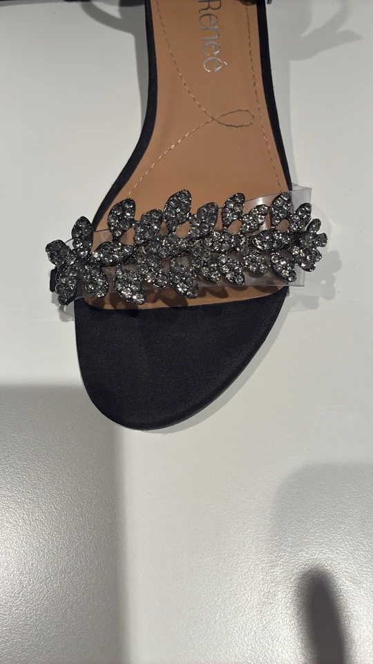 J RENEE SZ 6 低楔形黑色踝带带带水钻装饰-可爱! — 第 2/4 张图片