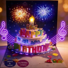 3D Pop up Birthday Cards Auto Play Music Warming LED Light Birthday Card Pop Up