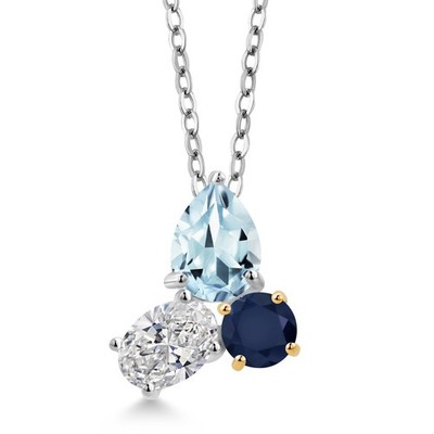 2.20 Ct Aquamarine Lab Grown Diamond 925 Silver and 10K Yellow Gold Pendant