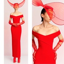 Solace London Red Ines Off the Shoulder Maxi Dress Size 4