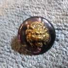 Vintage Antique Metal & MOP Mother of Pearl Picture Button 3D LION HEAD
