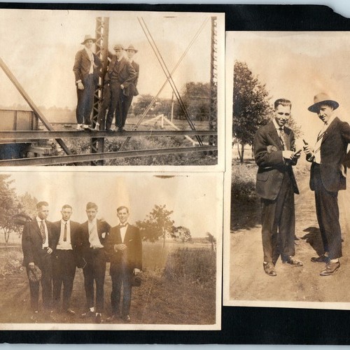 x6 SET 1920er Hübsche junge Männer Gruppe Brückenbau Echt Foto Schnappschuss 8W