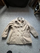 L.L. Bean Pea Coat Womens 2X Camel Brown Wool Bellandi Made Italy Double Breast