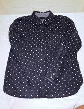 Tommy Hilfiger Men's M Blue/White Polka Dot Cotton Button-Up Shirt Pockets