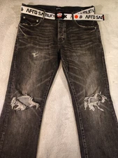 Purple Brand Jeans Men 36 Style P004 Distressed Destroy Blk Button Fly Whiskered