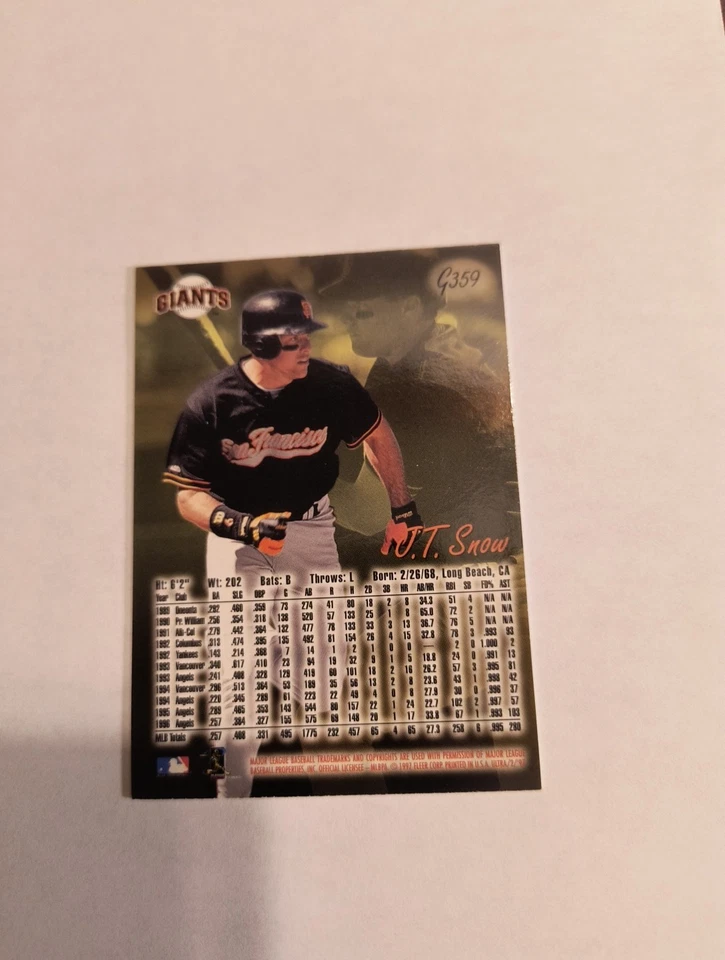 J.T. SNOW 1997 FLEER ULTRA GOLD MEDALLION #G359 FREE SHIPPING  - Image 2 of 2