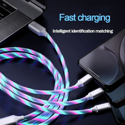 3 in 1 LED Fast Charging Cable iOS Phone USB C Type C Micro USB Charger Cord