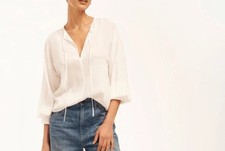 Equipment Hailey Cream Silk Sheer Long Sleeve Top | Size XXS