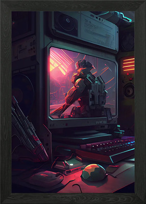 Retro gaming setup Framed Wall Art Poster Canvas Print Picture
