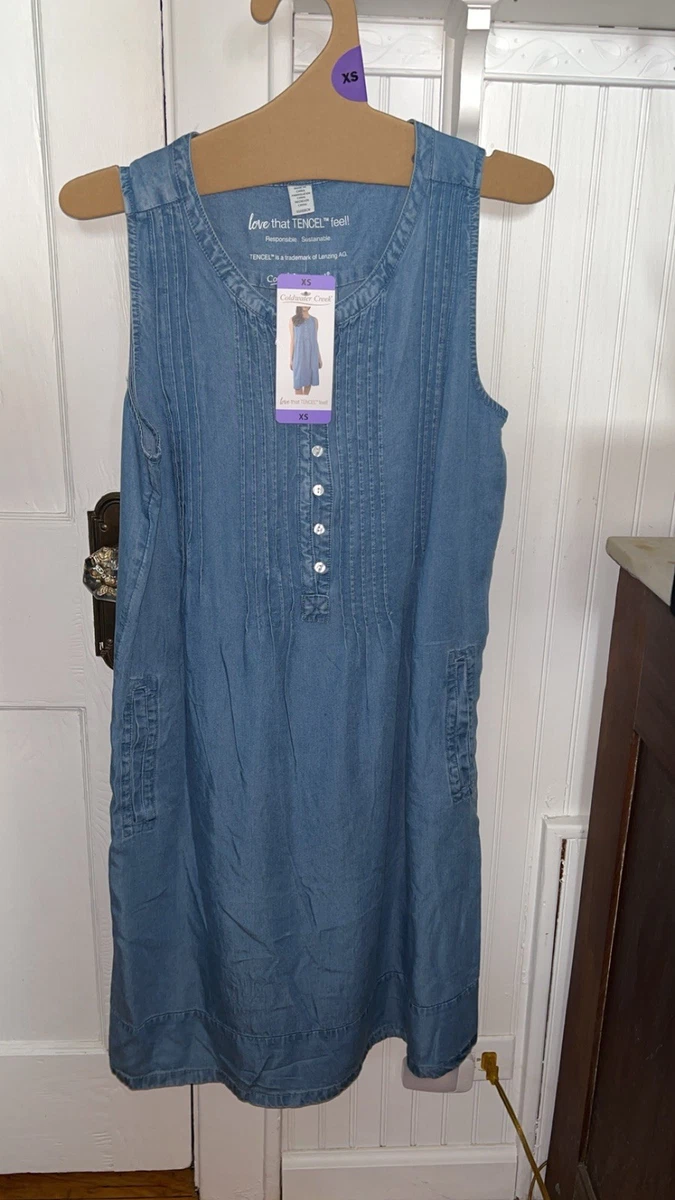 coldwater creek denim dress Coldwater Creek 6 Small Long Dress Denim Jean Sleeveless Blue Tencel Cotton VTG